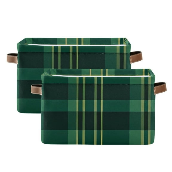 Grid Dark Green Lattice Storage Basket Large Foldable Storage Bin Laundry Baskets Toys Box Book Foldable Organizer Bag 14.2x10.2x8.3 Inches 2 PCs
