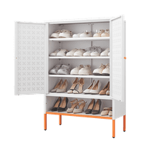 Grid Double Door Shoe Cabinet, 3 Layer Adjustable Compartments for Flexible Storage, Hollow Shoe 15cm Moisture-proof high Foot Design