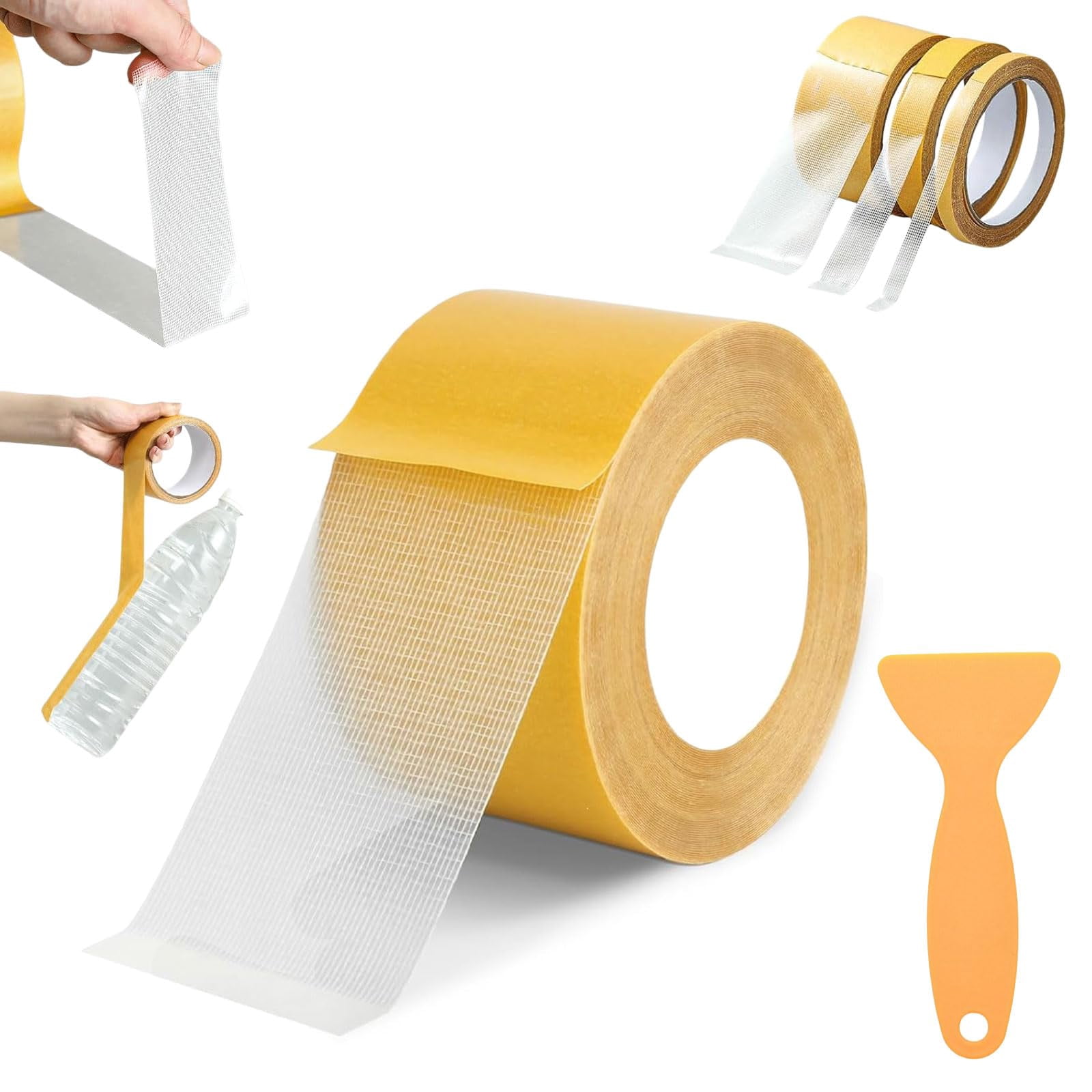 Grid Double-Sided Tape, 1.18/2in x 66FT Waterproof Mesh Magic Tape, Fiberglass Mesh Double Stick Adhesive Tape for Clothes Making DIY Crafts, Paste Photo, Floor, Wall & Office Decor