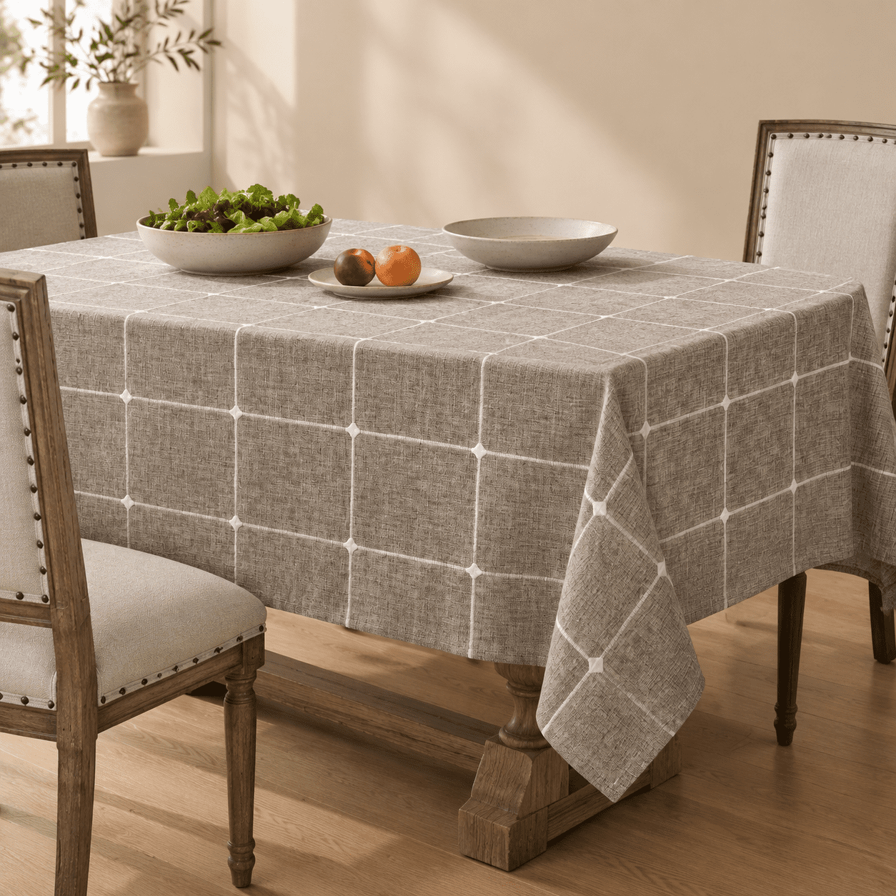Grid Embroidered Rectangle Hemmed Tablecloths 60x120in Cocoa Brown ...