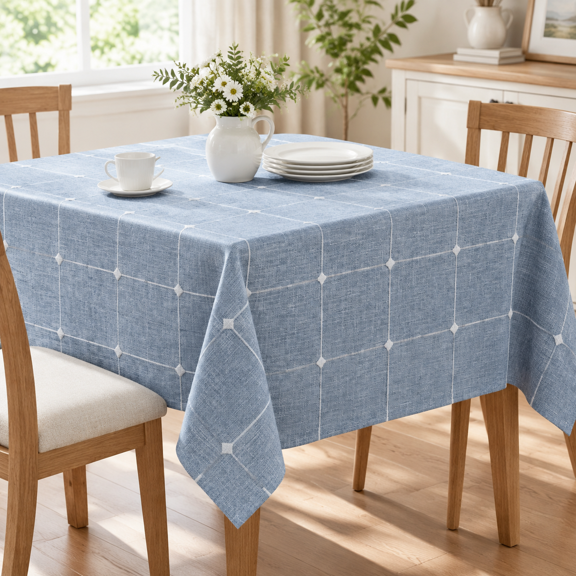 Grid Embroidered Square Hemmed Tablecloths 52x52in Blue