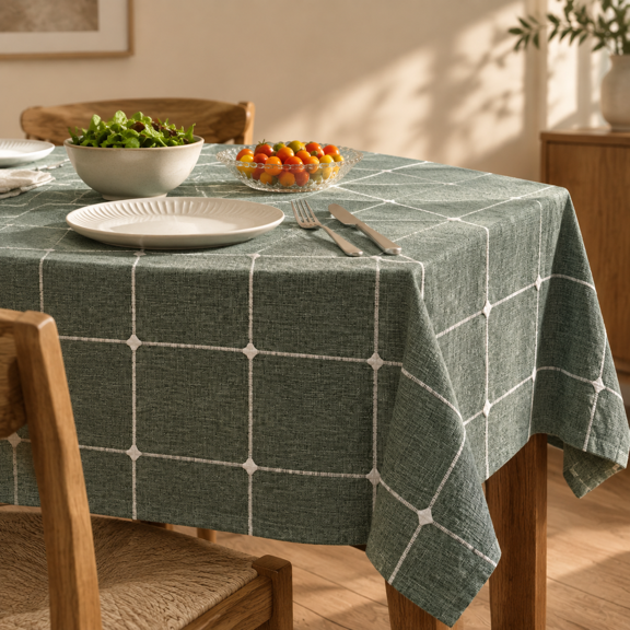 Grid Embroidered Square Hemmed Tablecloths 52x52in Olive