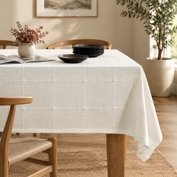 Grid Embroidered Square Hemmed Tablecloths 60x60in