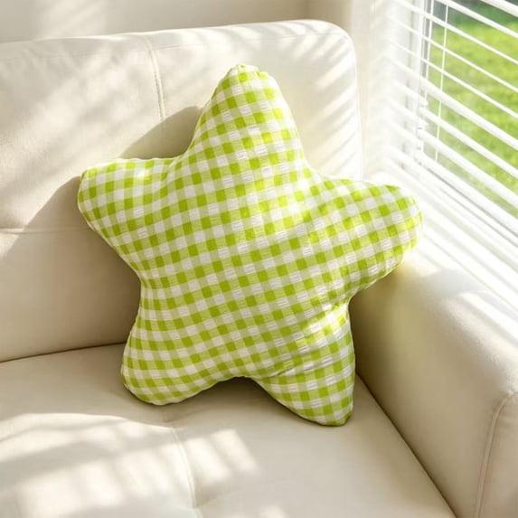 Grid Fabric Five Pointed Star Plush Pillow, Soft Lumbar Support Cushion, Decorative Throw Pillow for Sofa Bedroom Living Room,Green