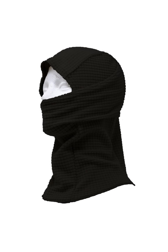Grid Fleece Balaclava Hood Polyester Winter Sports Gear Extreme Cold Outdoor Weather, One Size, Black