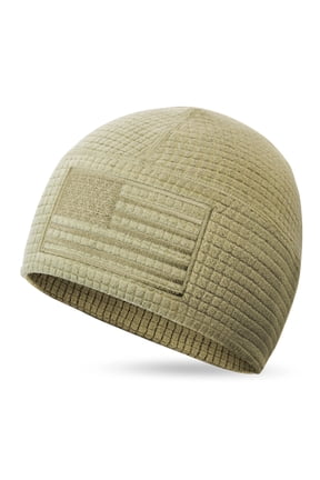 Grid Fleece Beanie with American Flag Embroidery Waffle Tactical Army Military Skull Cap