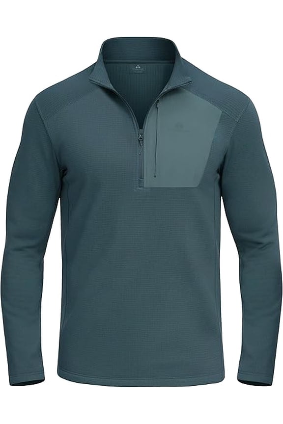 Grid Fleece Pullover Men Pioneer Camp 1/4 Zip Lightweight Warm