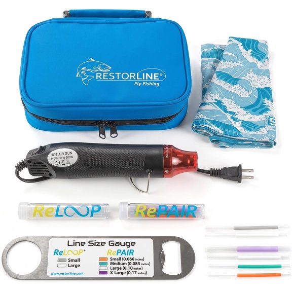 Off The Grid Fly Line Repair Kit | Complete Fly Fishing Accessories for Quick Fly Line Repair | Includes Reloop, Reline, Linesplice, & Heat Gun | Portable Fishing Line Repair Solution