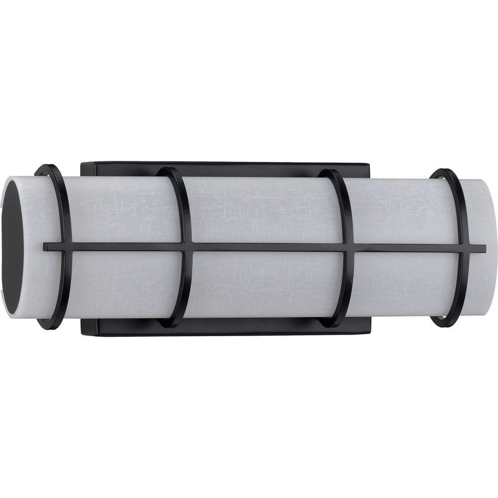 Matte Black Cylinder LED Bath Vanity Light with White Linen Shade