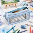 thumbnail image 1 of Grid Mesh Pencil Case with Zipper, Clear Double-layer Pencil Pouch, Travel Makeup Bag, Transparent Stationary Organizer, Travel Friendly For Storing Office Supplies And Organizing Stationery, 1 of 7