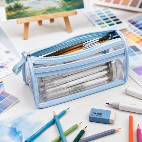 Grid Mesh Pencil Case with Zipper, Clear Double-layer Pencil Pouch, Travel Makeup Bag, Transparent Stationary Organizer, Travel Friendly For Storing Office Supplies And Organizing Stationery