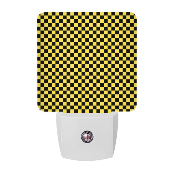 Grid Night Lights, Modern Minimalist Gingham Yellow Black Plaid Smart Auto Dusk to Dawn Sensor Nightlights Plug-in Nightlight for Bedroom Bathroom Living Room Kitchen Hallway