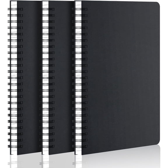 Grid Notebook Spiral, 3 Packs A4 11" x 8-1/2" Hardcover Black Journal, 120Pages/ 60Sheets Graph Paper for Engineering Math, Large Subject Notebook for Drawing Work Student