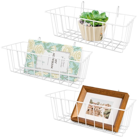 Grid Panel Hanging Wire Basket, Storage and Display Basket for Wall, Kitchen, Home Decor Supplies