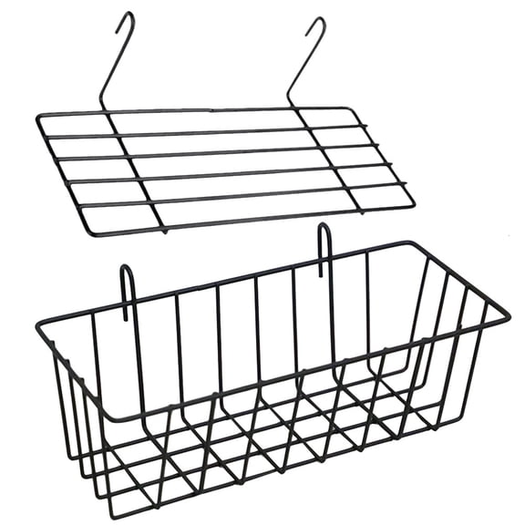 WRISTBIQUE 1Set Strong Black Wire Storage Basket Rack Grid Wall Shelf Nail Free Wall Organizer