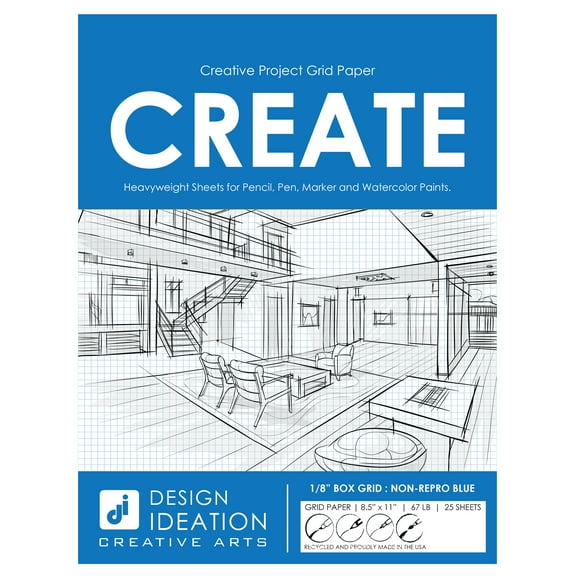 Grid Paper : 1/8" Box Grid. Multi-media grid paper for pencil, ink, marker and watercolor paints. (8.5" x 11")