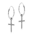 thumbnail image 1 of Grid Pattern Cross Dangling Sterling Silver Hoop Earrings, 1 of 5
