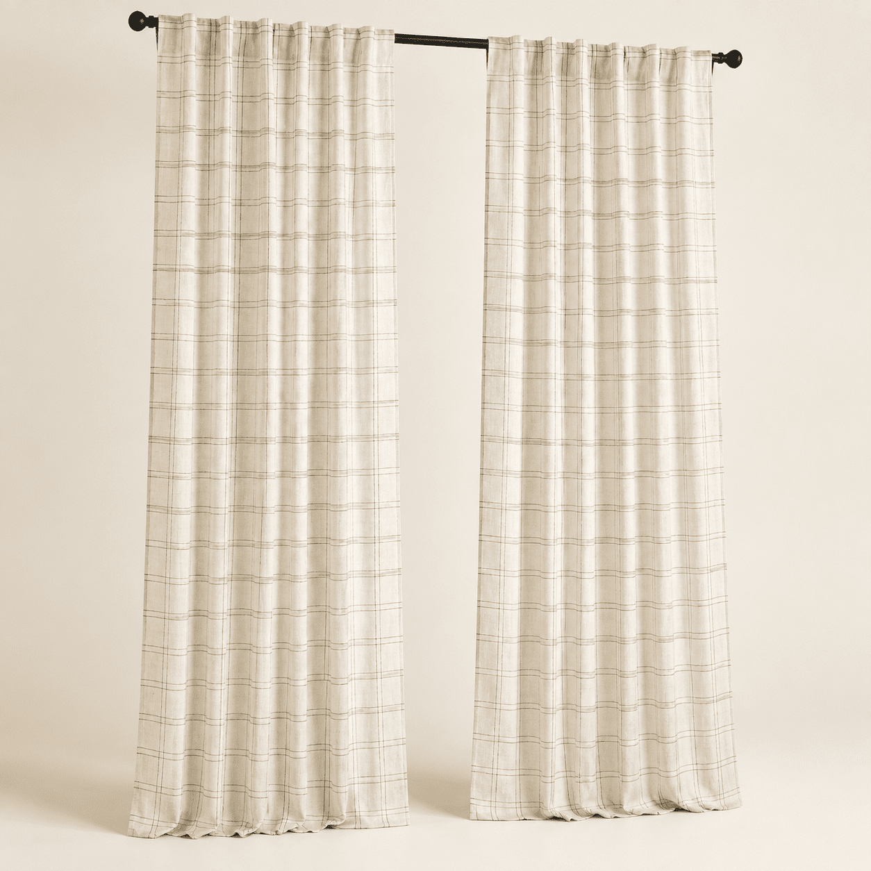 Grid Pattern | Light Beige 52"W x 84"L (Pack of 2) Linen Blend Light ...
