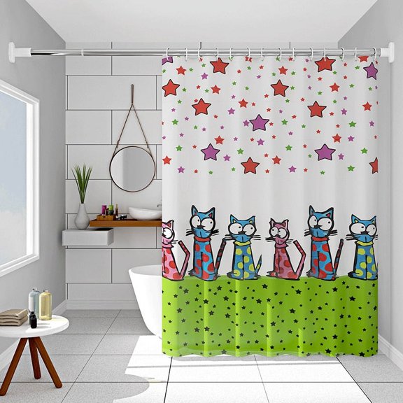 Grid Pattern Shower Curtain, Waterproof Fabric, Modern Bathroom Privacy Curtain
