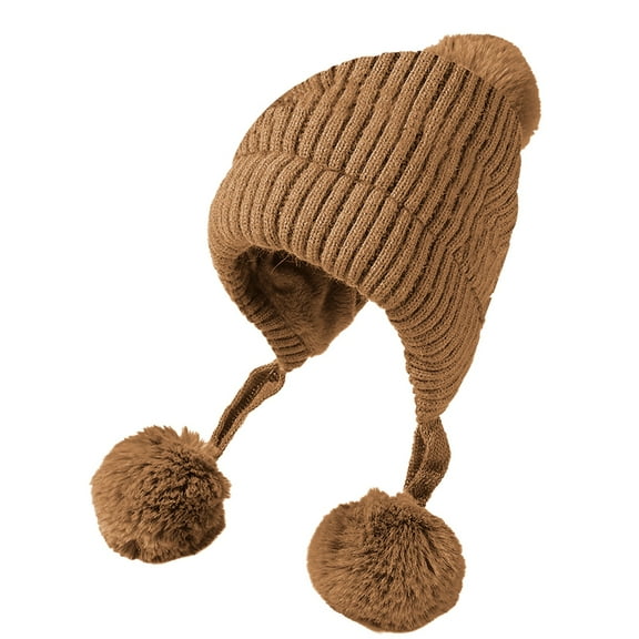 Grid Pattern Three Wool Thickened Hat For Children Winter Velvet Outdoor Warm Knitted Hat
