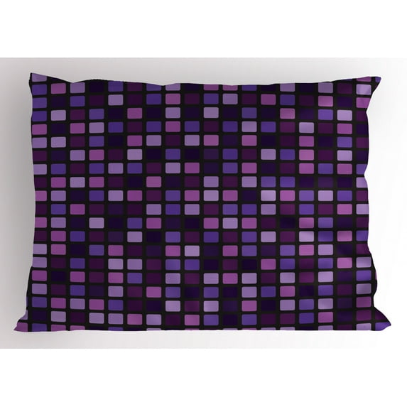 Grid Pillow Sham, Geometric Beveled Square Mosaic Tiles Pattern with Vibrant Contrast Tones of Purple, Decorative Standard Size Printed Pillowcase, 26 X 20 Inches, Multicolor, by Ambesonne