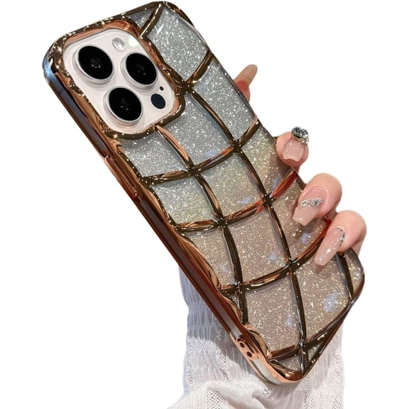 Grid Plaid Checkered Glitter Bling Rhombus Design Compatible with iPhone Case (Gold,iPhone 11)