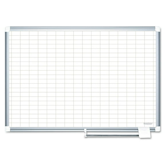 MasterVision MA0592830 48 in. x 36 in. 1 in. x 2 in. Cells Gridded Magnetic Steel Dry Erase Project Planning Board - White Surface/Satin Aluminum Frame