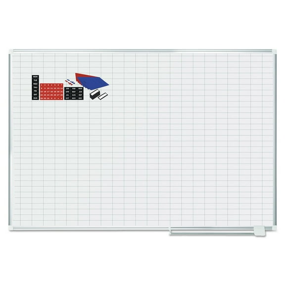 Mastervision Grid Planning Board w/ Accessories 1x2" Grid 72x48 White/Silver MA2792830A