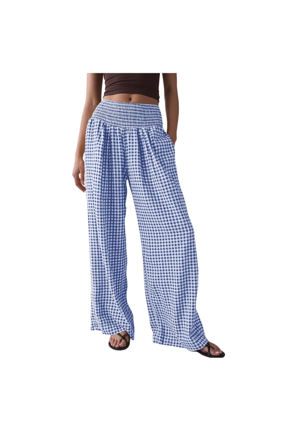 Grid Print Sweatpants for Womens Fleece Jogger Sweatpant Boho Wide Leg Palazzo Pants Athletic-Fit High Waisted Sweat Pants Lounge Breathable Full Long Trousers with Pockets