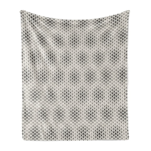 Grid Soft Flannel Fleece Throw Blanket, Geometric Triangles Lattice Pattern Abstract Monochrome Simple Tile Ornament, Cozy Plush for Indoor and Outdoor Use, 70" x 90", Black and Cream, by Ambesonne
