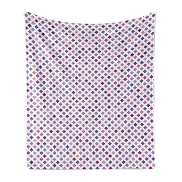 Grid Soft Flannel Fleece Throw Blanket, Vintage Style Diagonally Aligned Squares Mesh in Gradient Purple Color Illustration, Cozy Plush for Indoor and Outdoor Use, 50" x 70", Multicolor, by Ambesonne
