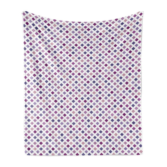 Grid Soft Flannel Fleece Throw Blanket, Vintage Style Diagonally Aligned Squares Mesh in Gradient Purple Color Illustration, Cozy Plush for Indoor and Outdoor Use, 50" x 60", Multicolor, by Ambesonne