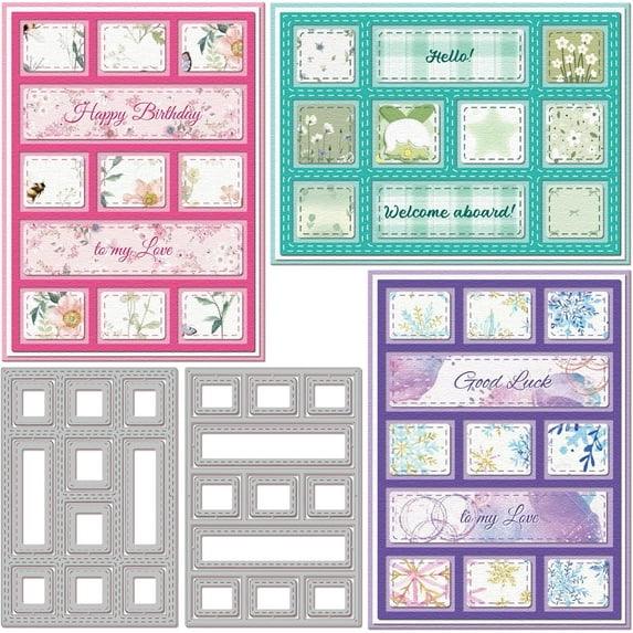 Grid Square Background Cutting Dies for Card Making Frame Background Die Cuts Carbon Steel Embossing Stencils Template for DIY Scrapbooking Album Craft Decor 1 Set