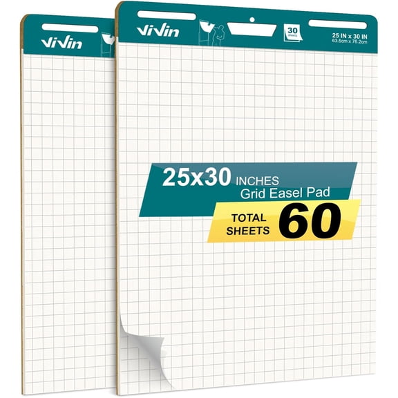 Grid Sticky Easel Pad, 30 Sheets/Pad, 2 Pads Flip Chart Paper
