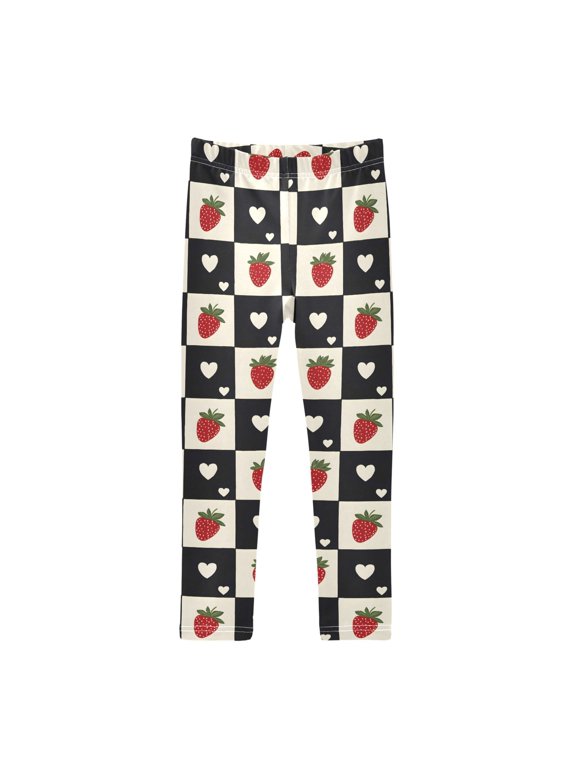 Grid Strawberry Heart-shaped Printed Leggings Yoga Pants for in 4t to 10t