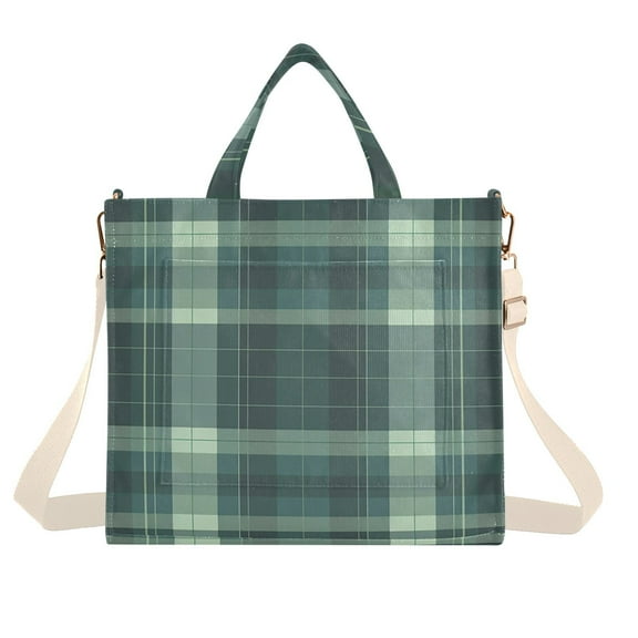 Grid Stripe Corduroy Tote Bag Handbag Large Messenger Bag Shoulder Crossbody Zipper Bag Purse