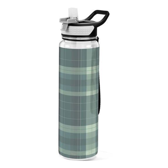 Grid Stripe Sports Water Bottle Portable Travel Mug 32oz BPA Free Leak Proof Straw Transparent Tritan for Gym Yoga Cycling Camping