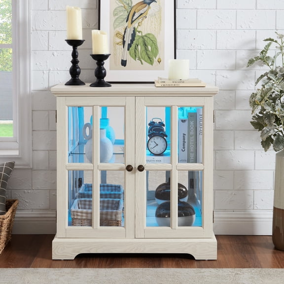 Grid - Style Doors - Bluetooth - Controllable LED Lights - Entertainment Center - Elevate Home Decor