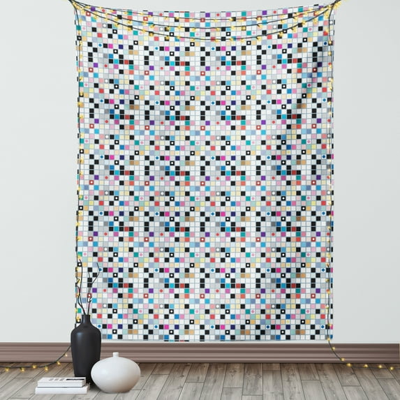 Grid Tapestry, Checkered Squares Design with Dots of Varying Sizes Colorful Geometric Shapes Pattern, Wall Hanging for Bedroom Living Room Dorm Decor, 40W X 60L Inches, Multicolor, by Ambesonne