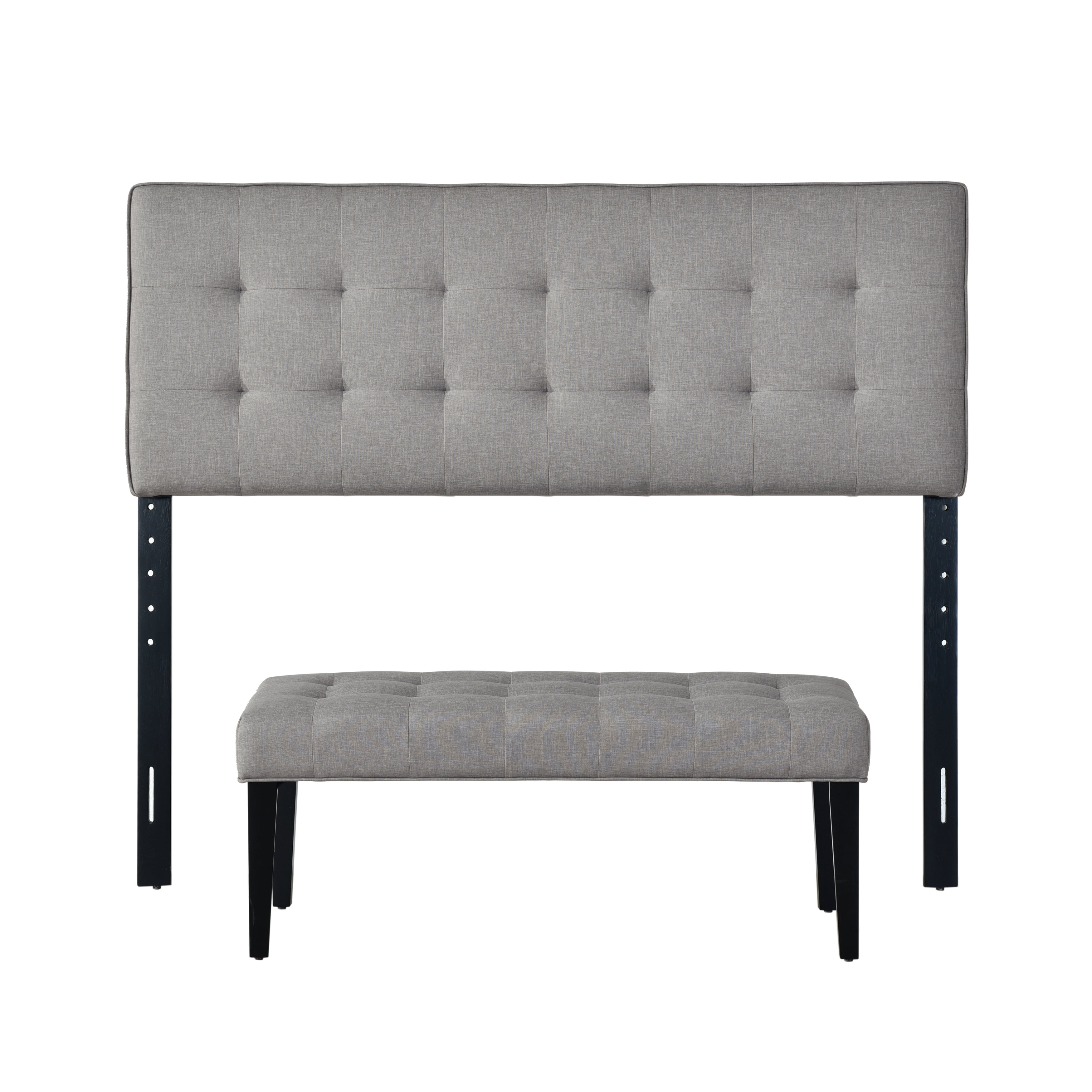 HomeFare Upholstered Queen Headboard and End of Bed Bench in Glacier Gray