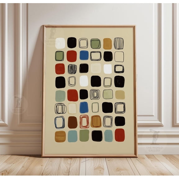 Grid Wall Art Print With Geometric Minimal Colour Block And Modern Decor