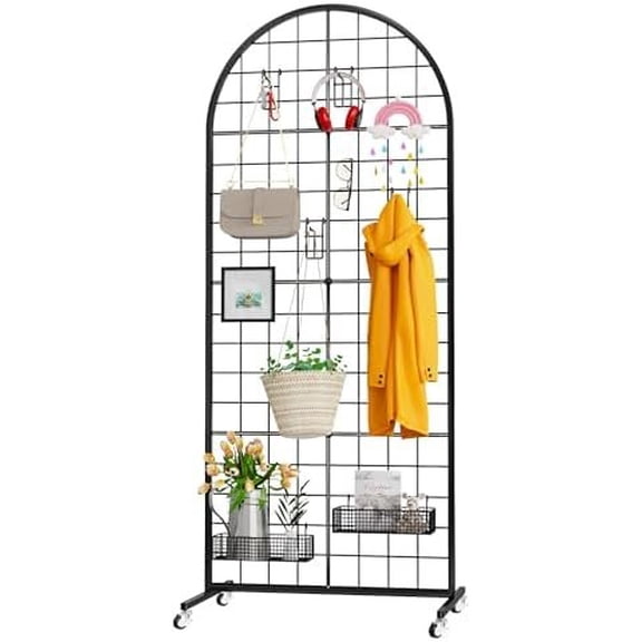 Grid Wall Panel 1 count Display Stand 2' x 5.2' FT Black Grid Wall Panels Movable Retail Display Racks Floorstanding Gridwall Heavy Duty with Wheel for Art Craft Photo Displays Fair Trade Show