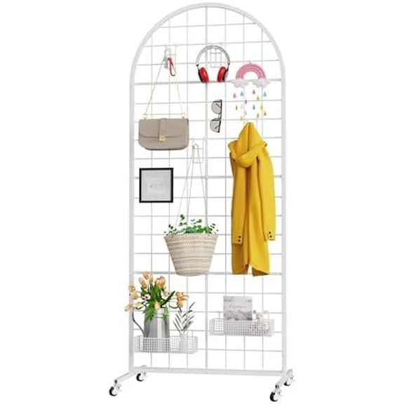 Grid Wall Panel 1 count Display Stand 2' x 5.2' FT White Grid Wall Panels Movable Retail Display Racks Floorstanding Gridwall Heavy Duty with Wheel for Art Craft Photo Displays Fair Trade Show