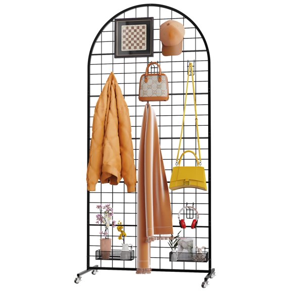 Grid Wall Panel 1PCS Display Stand 2.6' x 5.8' FT Black Gird Wall Panels Movable Retail Display Racks Floorstanding Gridwall Heavy Duty with Wheel for Art Craft Photo Displays Fair Trade Show
