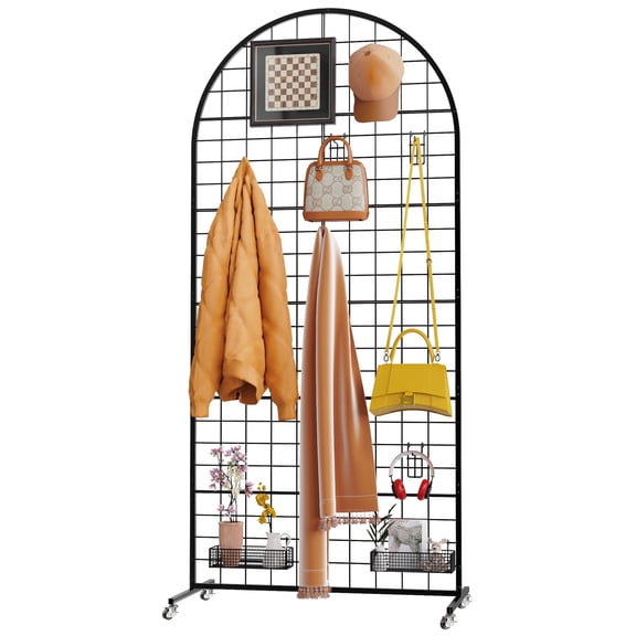 VGMiu Grid Wall Panel Display Stand 2.6ft x 5.8ft Black Movable Heavy Duty Gridwall Retail Display Racks with Wheel for Art Craft Photo Trade Show