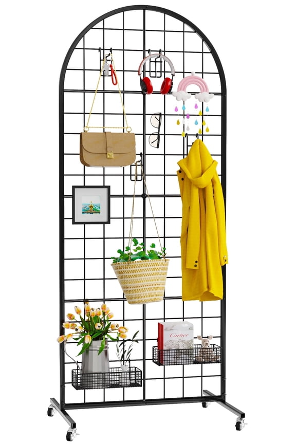 Grid Wall Panel Display Stand, 2' x 5.2' FT Black Grid Wall Panels, Movable Gridwall Retail Display Racks, Floorstanding Heavy Duty Gridwall for Art Craft Shows, Retail Displays