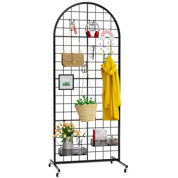 VGMiu Grid Wall Panel Display Stand 2ft x 5.2ft Black Movable Heavy Duty Gridwall Retail Display Racks with Wheel for Art Craft Photo Trade Show