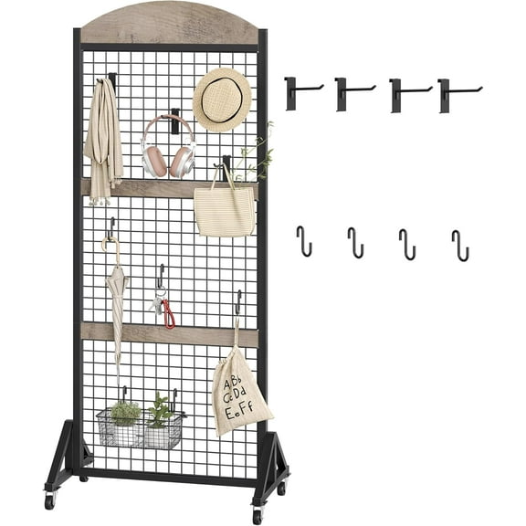 Grid Wall Panel 5.7' x 2' FT Grid Display Rack, Movable Gridwall Display Stand, Sturdy Floorstanding Wire Grid Rack, Greige and Black TCJ17BG