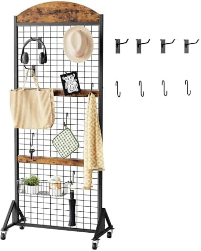 Grid Wall Panel 5.7’ x 2’ FT Grid Display Rack, Movable Gridwall ...
