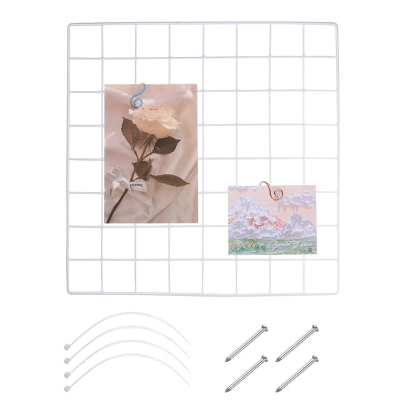 Grid Wall Panels, 17.7" x 17.7" Wire Grid Panel Photo Display Holders Hanging Frame Wall Storage Organizer with Cable Ties Nails for Home Office Pictures Decor, White